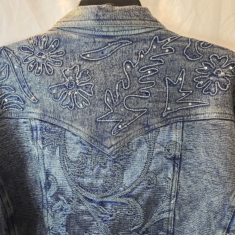 Vintage Flashback Jacket Metallic Blue Floral Detail Lace Embroidered Sequins XL